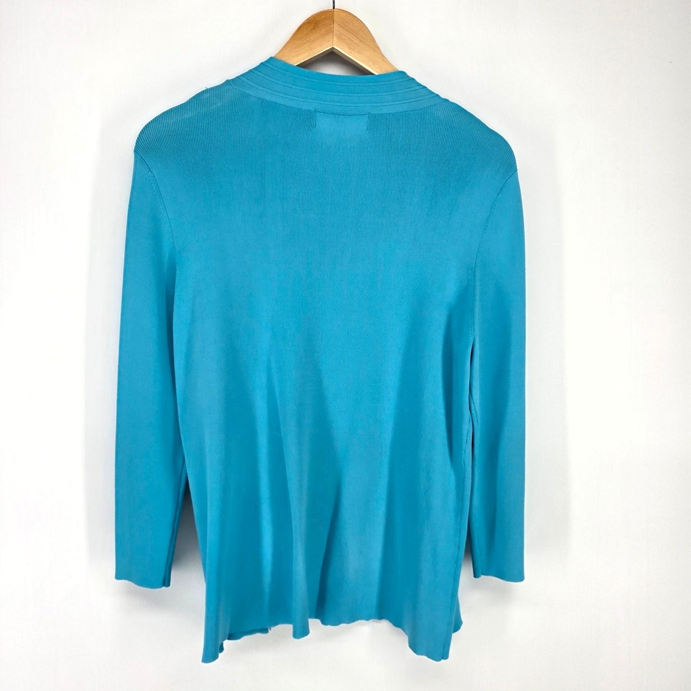 Arch Hill Cardigan Women M Teal Blue Ribbed Knit Open Front Sweater 9449 - Picture 3 of 4